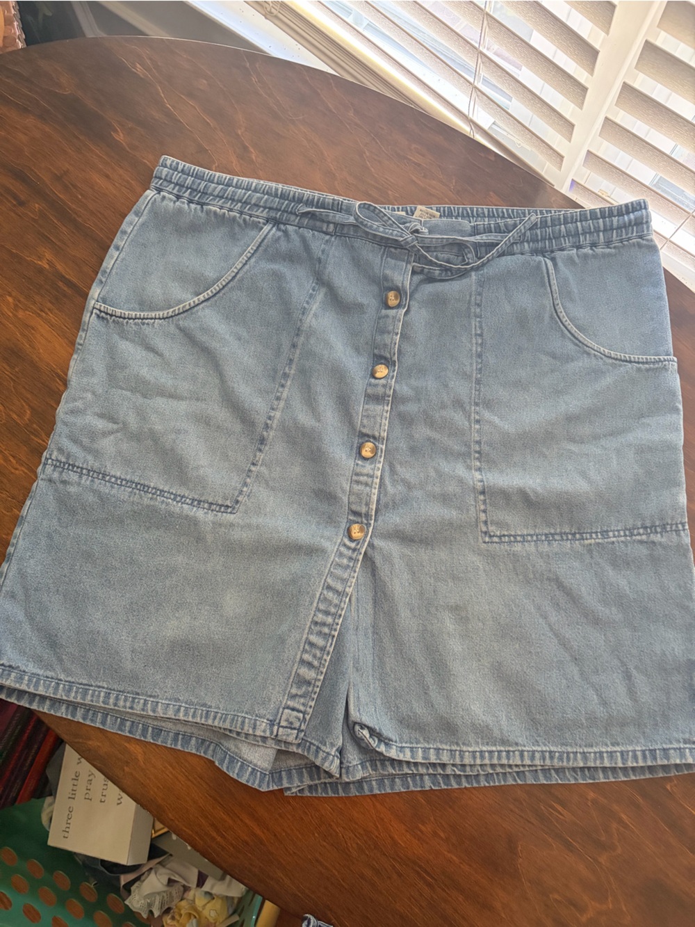 Light Wash Denim Button-Front Skort skirt shorts vintage basic elements